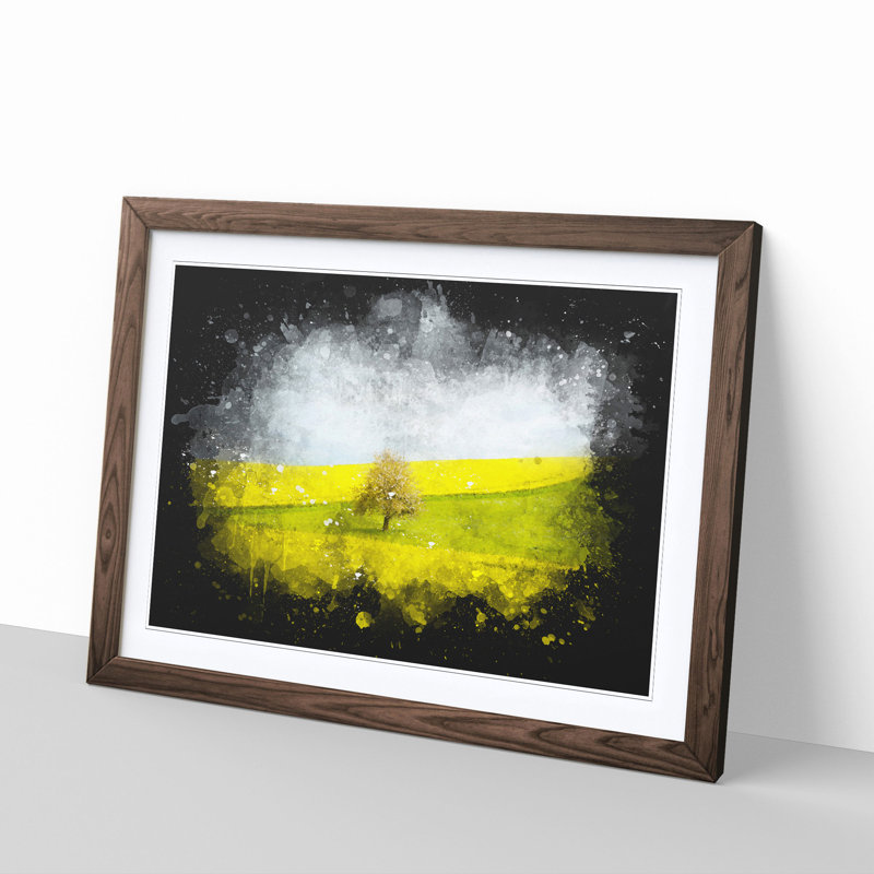 Lone Tree in a Yellow Meadow - Picture Frame Graphic Art Print, Walnut Framed, 62cm H x 87cm W x 2cm D