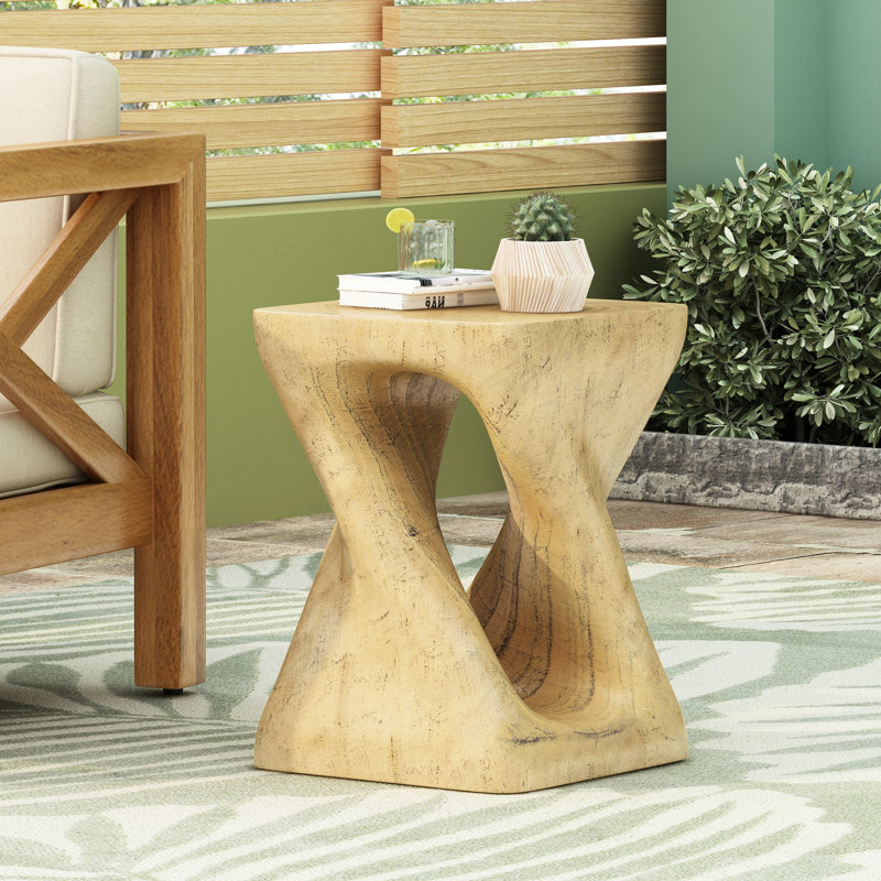 Table d'appoint en spirale originale, aspect bois, couleur naturelle, idéale pour l'intérieur et l'extérieur, peut accueillir de petites plantes, 29 x 29 x 43 cm, livrée montée, couleur et structure robustes, supporte des charges importantes.