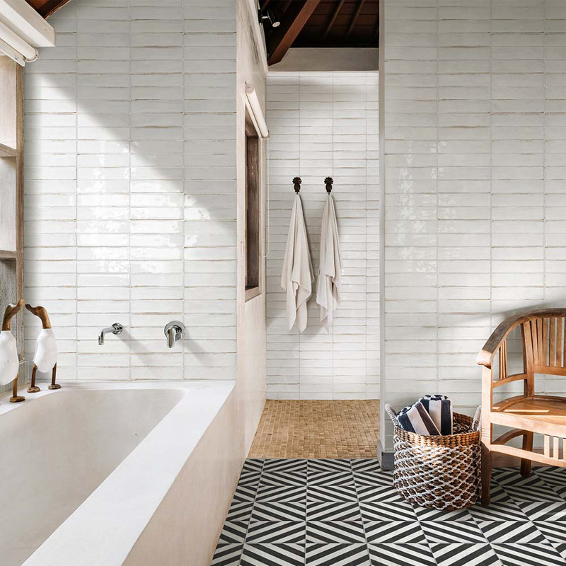 Carrelage mural rétro en porcelaine 2X10, Blanc