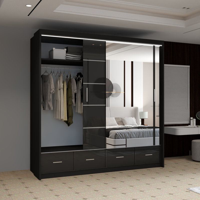 Desilets 2 Door Wardrobe, 220 cm H x 208 cm W x 66 cm D, Black