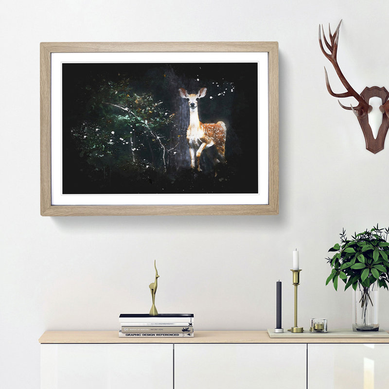 Curious Fawn - Framed Print, 24cm H x 33cm W x 2cm D, Oak Framed