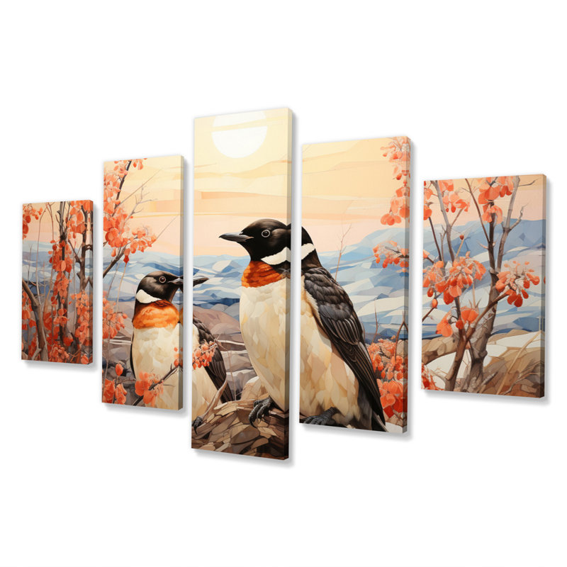  «Penguins Journey Pastoral II - Reproduction d'art mural animaux - 5 panneaux