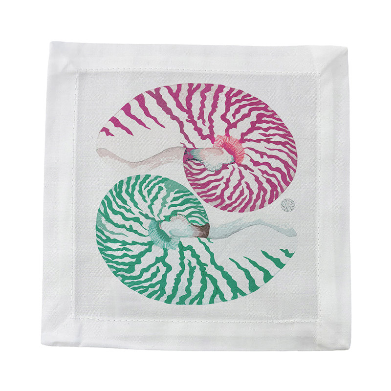 Nautilus Palm Beach Cotton Sateen Cocktail Napkins, Palm Beach