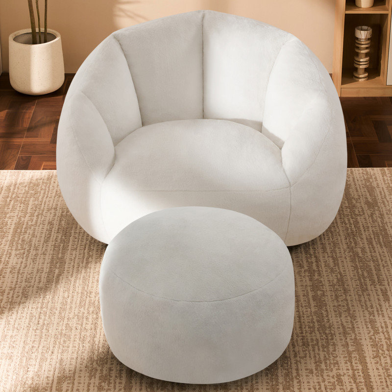 Compression Bean Bag Chair - with Ottoman, High Density Support Structure., Beige