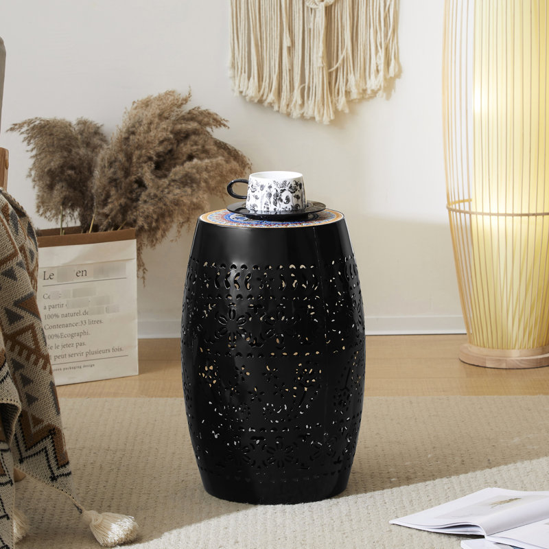 Table d'appoint en mosaïque noire, fonctionnelle et attrayante de 12 po - structure noire thermolaquée pour plus de durabilité