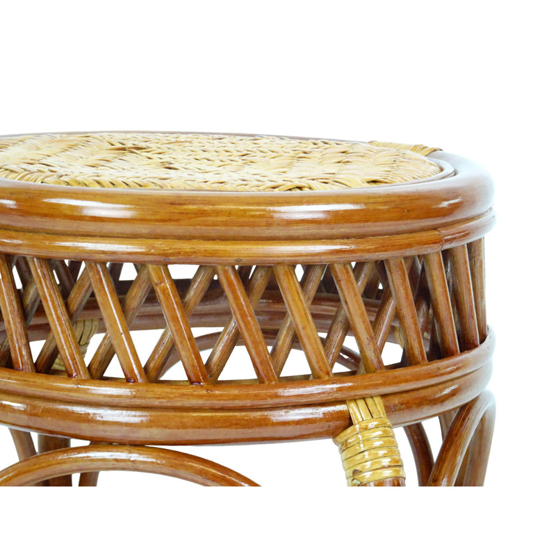 Ginger Handmade Rattan Wicker Stool, Fully Assembled, Brown