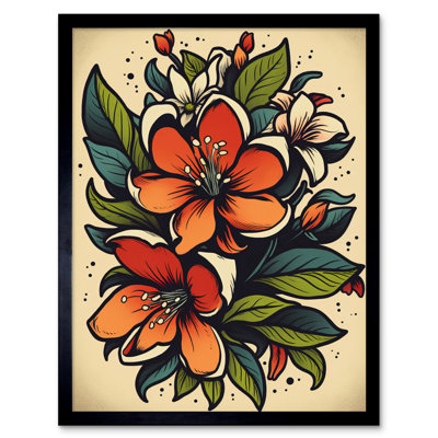 Wilhelma Red Jasmine Flower Old School USA Tattoo Ink Body Rockabilly Americana 1 Piece Single Picture Frame Wall Art