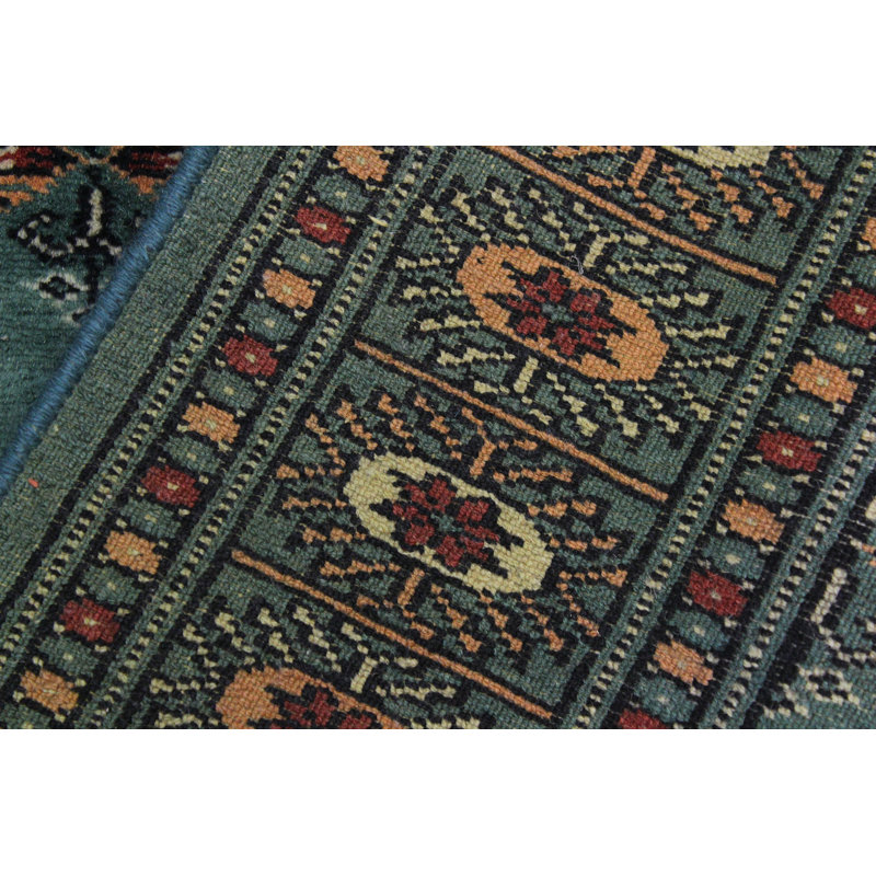 Tapis de couloir vert en laine noué à la main 2 pi 7 po x 11 pi 6 po Madee