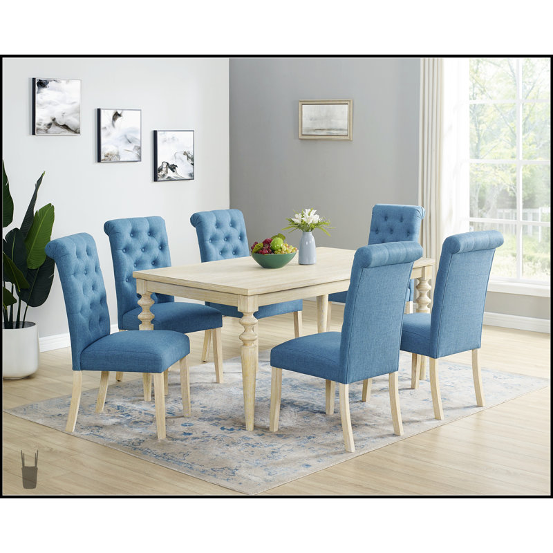 Ensemble de salle à manger 7 pièces Amonia, table à pieds tournés avec 6 chaises capitonnées, parfaite pour les réunions élégantes et confortables