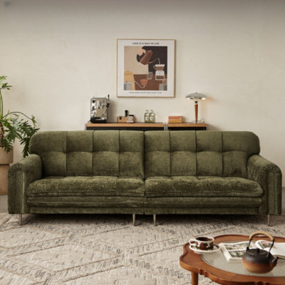 Green Chenille Retro Straight Living Sofa