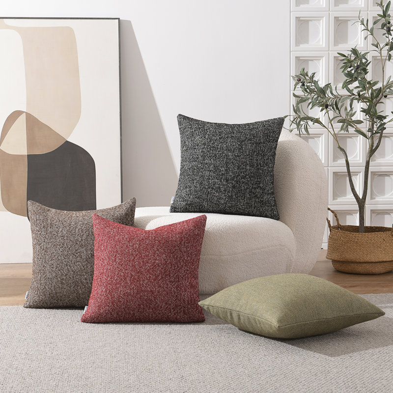 Housses de coussin réversibles en laine à chevrons en laine, H 18 po x l 18 po, Rouge