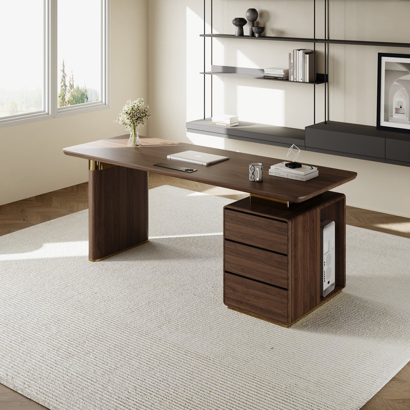 Computer Desk With Integrated Wireless Charging PC Compartment And Storage