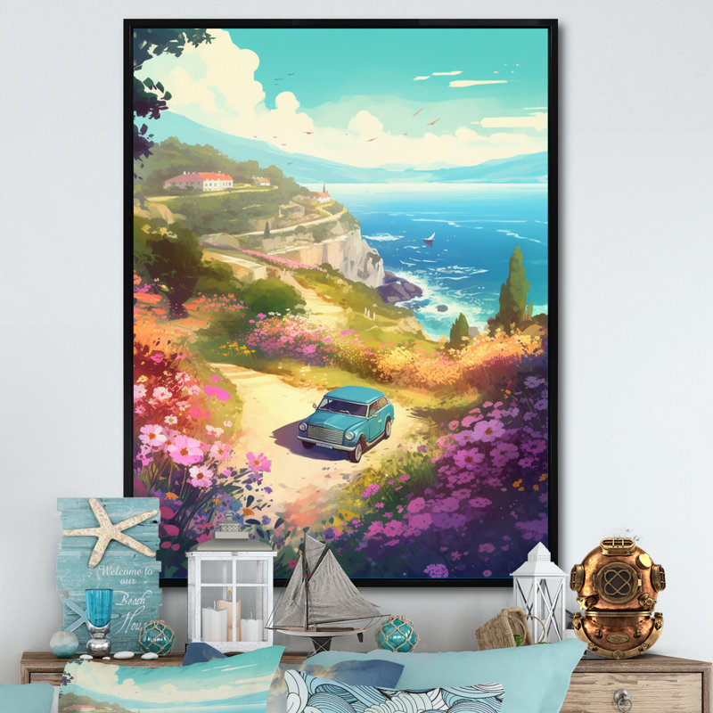 Seaside Drive V - Imprimé, H 40 po x l 30 po x P 1,5 po, Cadre flottant noir