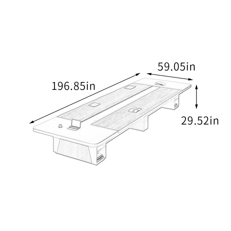 Table de conférence Modern, H 29,52 po x L 196,85 po x l 59,05 po, Gris / Blanc cassé