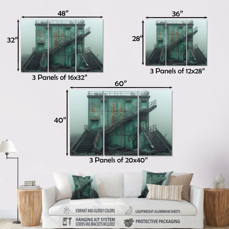 Monocrhome, ensemble d'art mural gris et vert, Métal métal, H 28 po x l 36 po x P 1 po