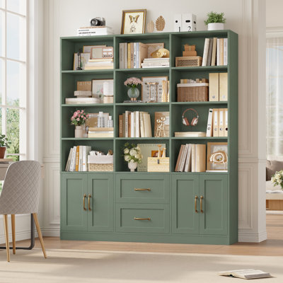 71.3”H × 58.7”W Triple-Wide 6-Tier Bookcase with 4-Tier Open Shelves, 2 Cabinets & 2 Drawers | Tall Storage Cabinet for Home & Office Organization