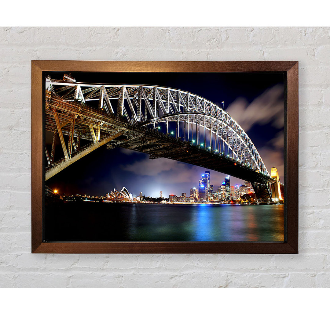 Sydney Harbour Bridge Night Light Reflections - Einzelne Bilderrahmen Kunstdrucke