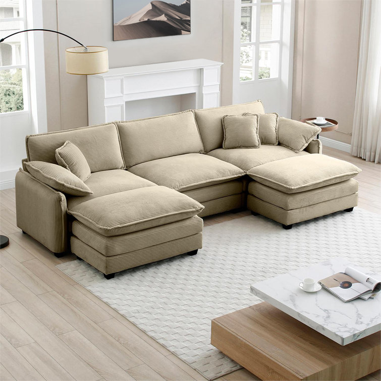 Kaoruko Oversized Modular Cushioned Sofa With Conversible Ottoman, 3-seater Sofa With 2 Footstools