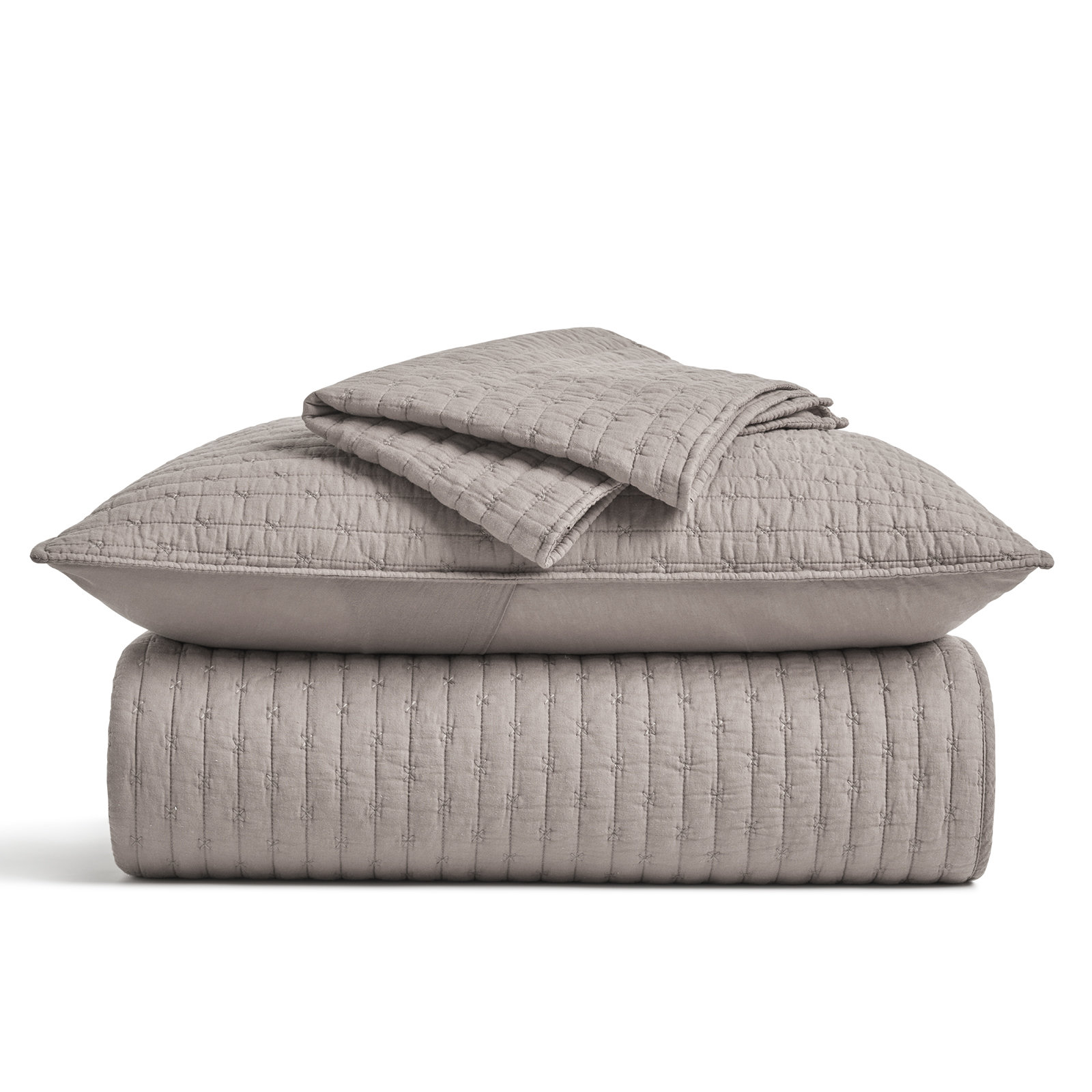 Cross Stitch Cotton Quilt set, Queen, Taupe