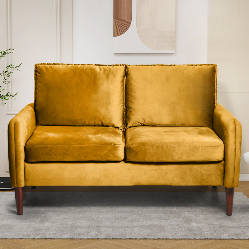 56" Velvet Sofa For Small Spaces, Compact Living Room & Apartment Furniture, Easy To Clean And Space Saving Design, Ginger