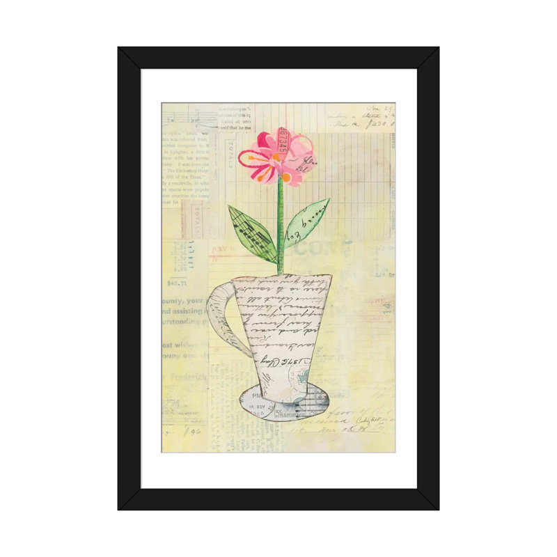 «Teacup Floral II», impression sur toile, H 32 po x l 24 po x P 1 po, Papier beaux-arts encadré noir, Blanc