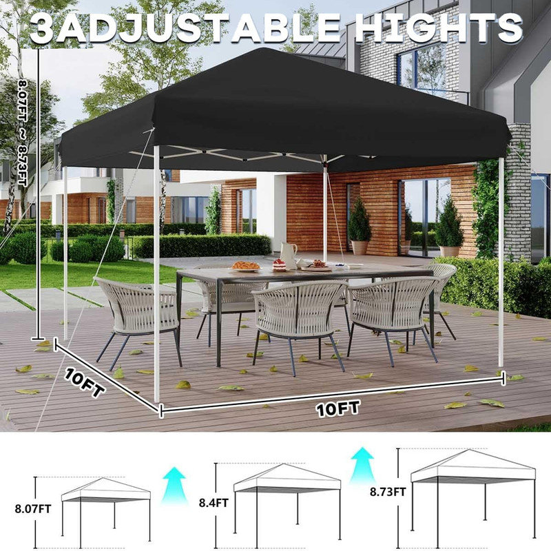 10x10 ft Pop Up Canopy Tent, Outdoor Tent with 3 Adjustable Height, Easy Set Up Canopy with 4 Sandbags & Carrying Bag for Camping, Parties, Outdoor Events