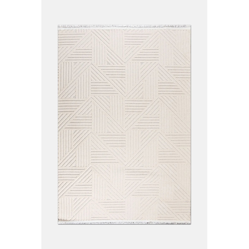 Tapis crème moderne en polyester Hawken facile à nettoyer, 5 pi x 7,5 pi
