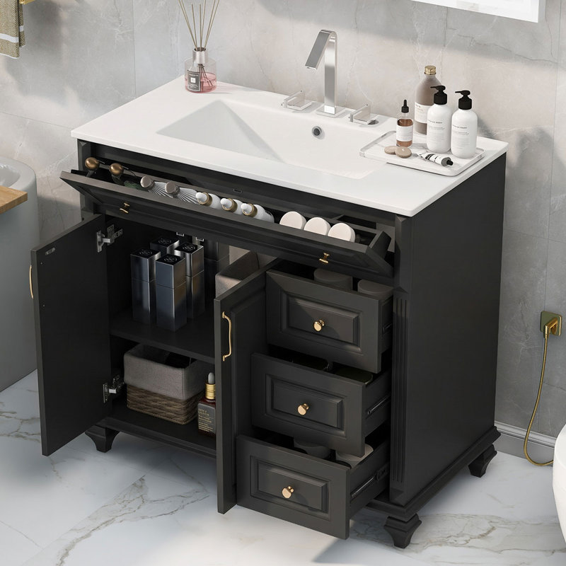 Single Bathroom Vanity with Top, Black