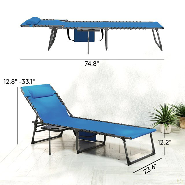 Fauteuil de patio pliant, chaise de bronzage élégante, pour l'extérieur, Bleu