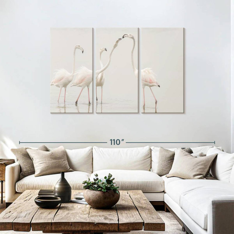 Pristine White Flamingos, 48" H x 74" W