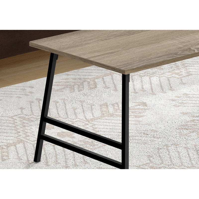 Table basse de salon au design moderne, rectangulaire 40 po, stratifié taupe, pieds en métal noir, base cocktail