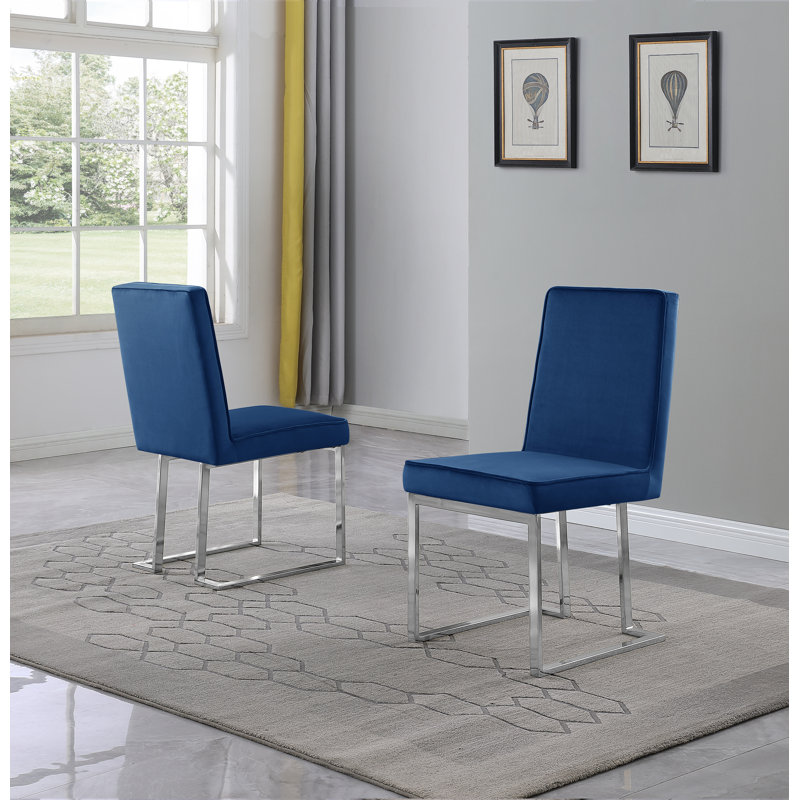 Kocis 19.00'' H Velvet Upholstered Side Chair, Silver, Navy Blue