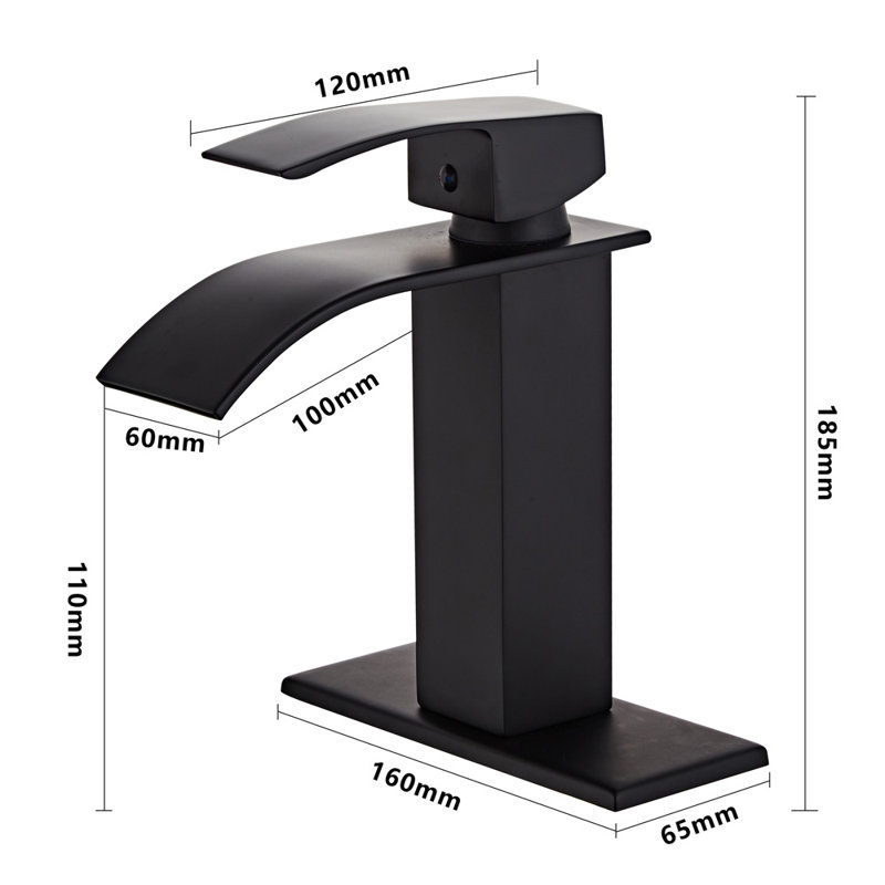 Robinet de salle de bain à un trou avec plateforme et drain, Noir mat