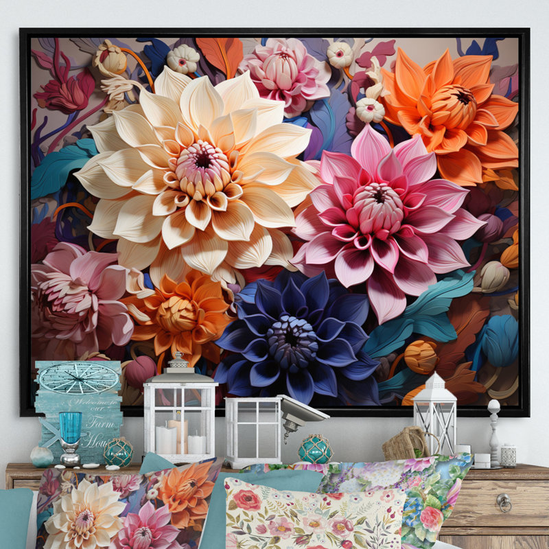 «Dahlia Dreams I» sur toile, Cadre flottant noir, H 12 po x l 20 po x P 1 po