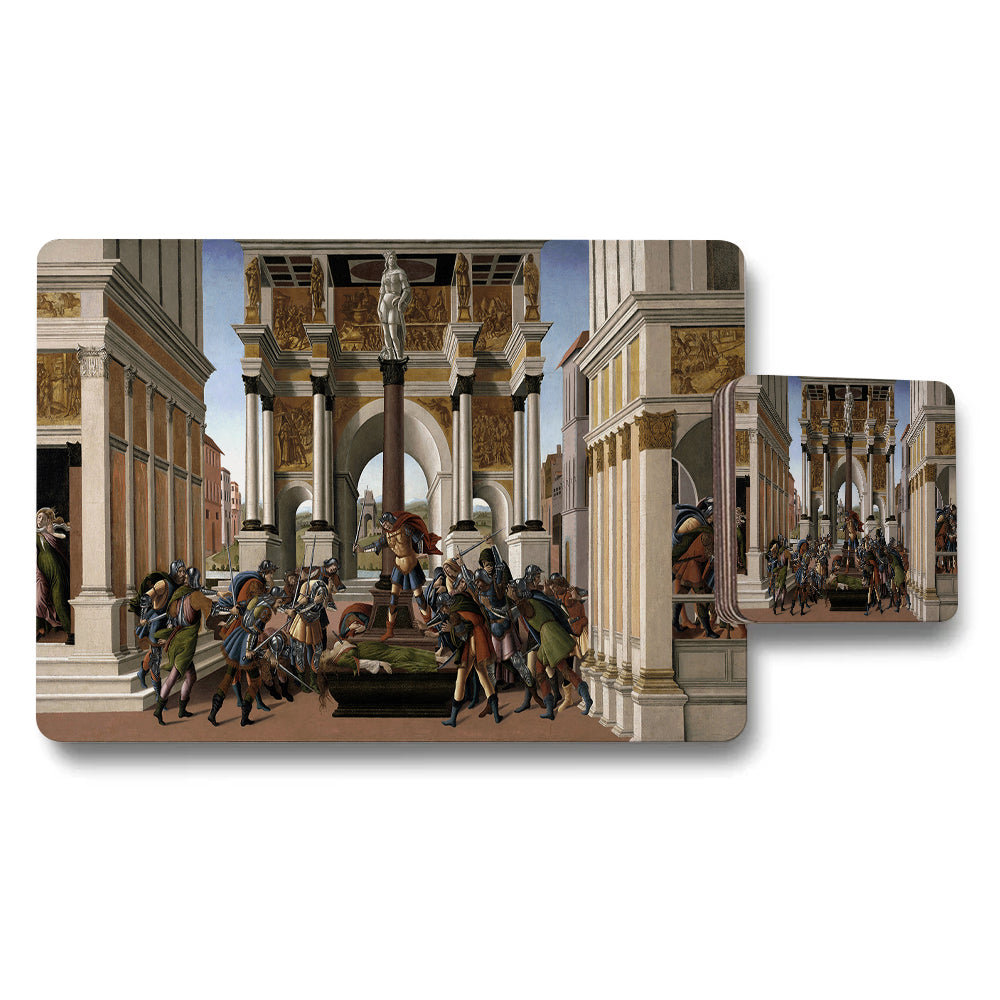 Placemat And Coaster Set Medieval Battle Scene In Classical Architecture