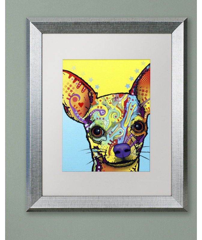 « chihuahua », impression, H 14 po x l 11 po x P 0,5 po, Cadre argenté, Blanc