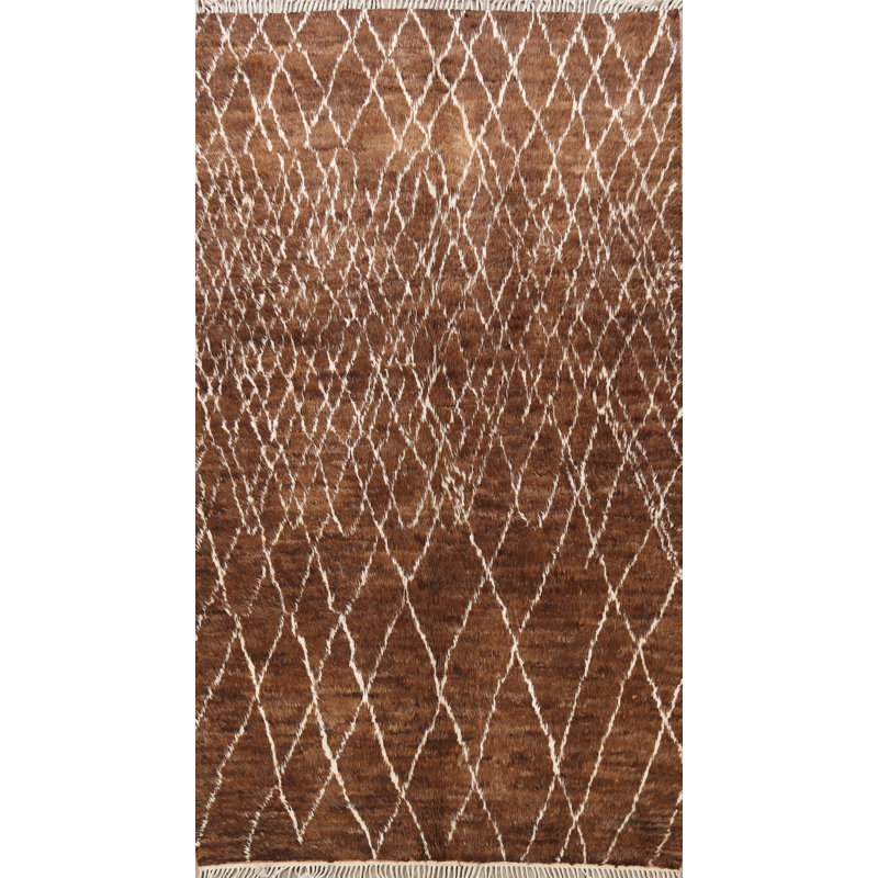 Tapis décoratif en laine noué à la main de conception unique de style marocain de 6 pi 3 po x 8 pi 9 po noué à la main New Age