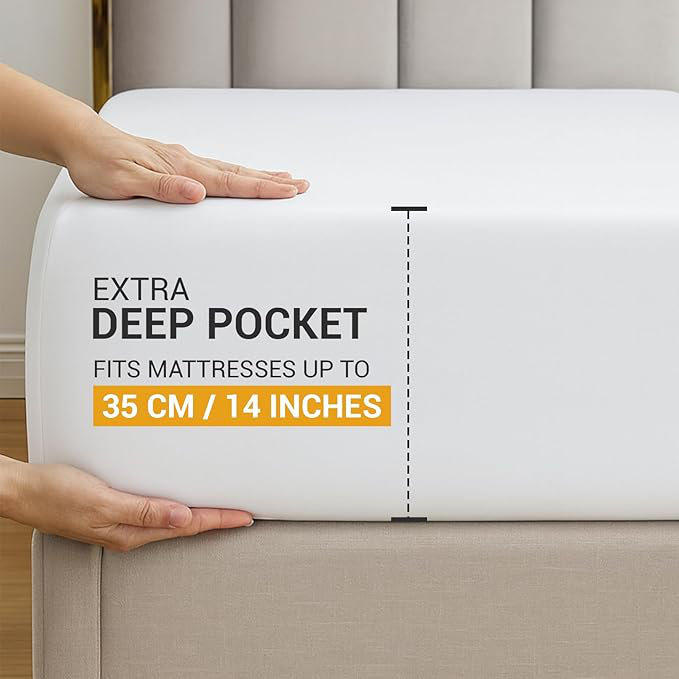 400TC 100% Egyptian Cotton Fitted Sheet – Extra Deep 35cm Pocket, Soft & Breathable Hotel Quality Bedding with Durable Elastic