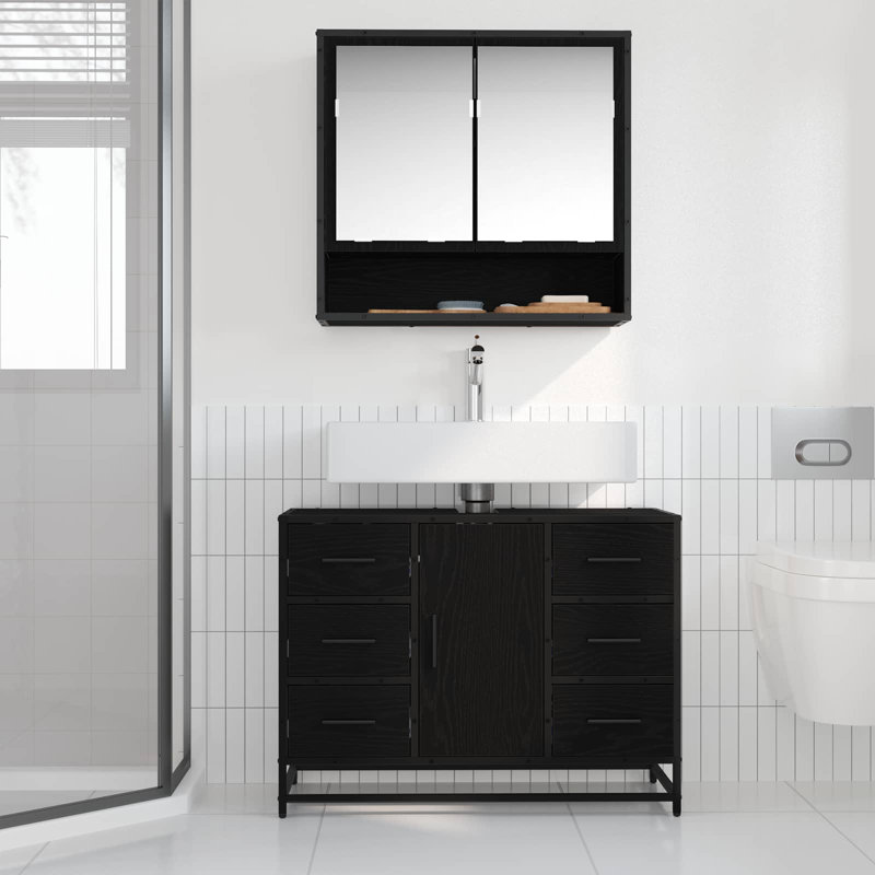 Bathroom Vanity with Basin, Black Oak