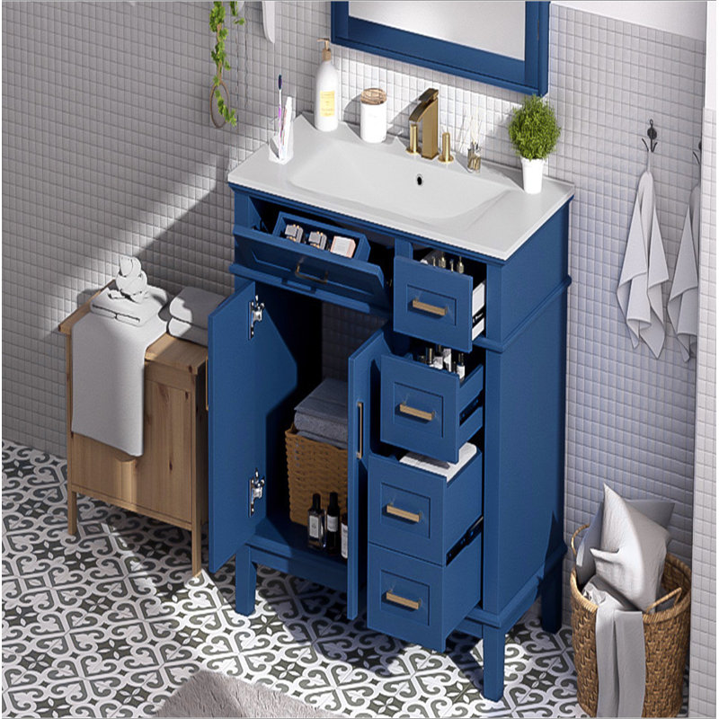 Meuble-lavabo moderne 36 po avec lavabo en céramique, portes à fermeture douce, 4 tiroirs de rangement, conception élégante pour les petites salles de bain