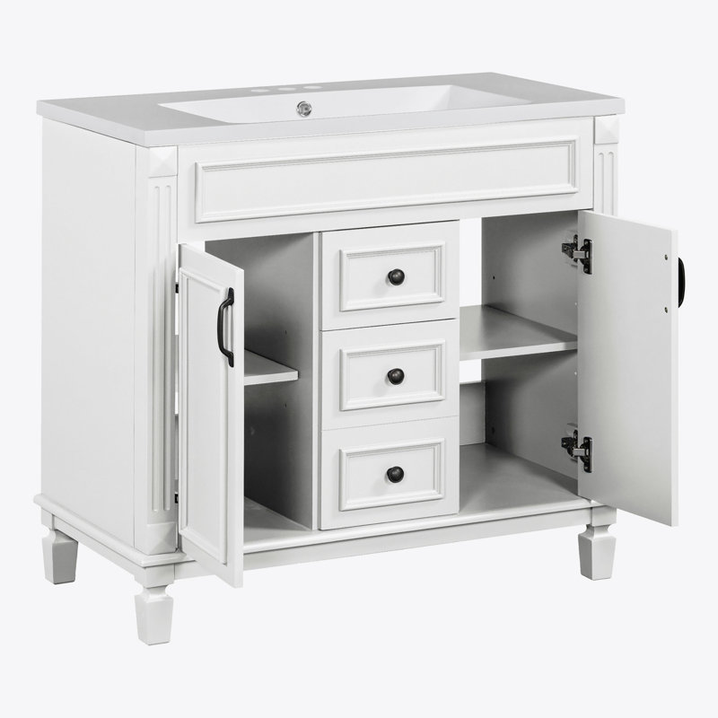 Meuble-lavabo moderne 36 po avec lavabo supérieur, Blanc / Blanc