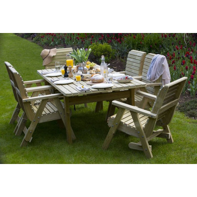 Charsie Amelia Wooden Rectangular Garden Table and Chair Set | 6 Seater | PEFC ® Certified Scandinavian Redwood | 7 Pieces, 6 Elli Static Chairs, 1 Amelia 2.07 x 1 m Table