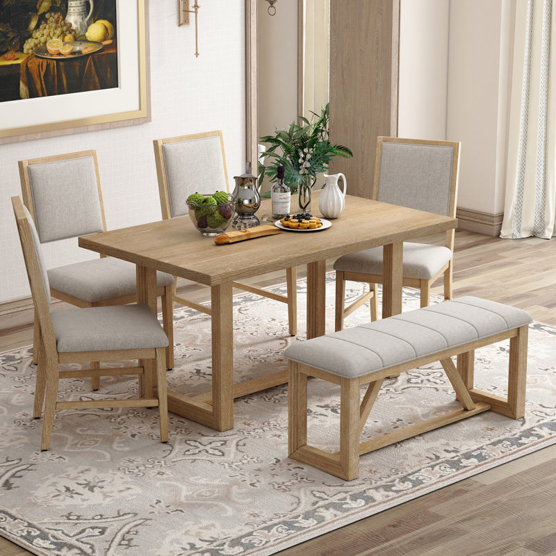 Ensemble de 6 tables de salle à manger 6 pièces pour 6 personnes, ensemble de table de cuisine en bois de 60 po et 4 chaises