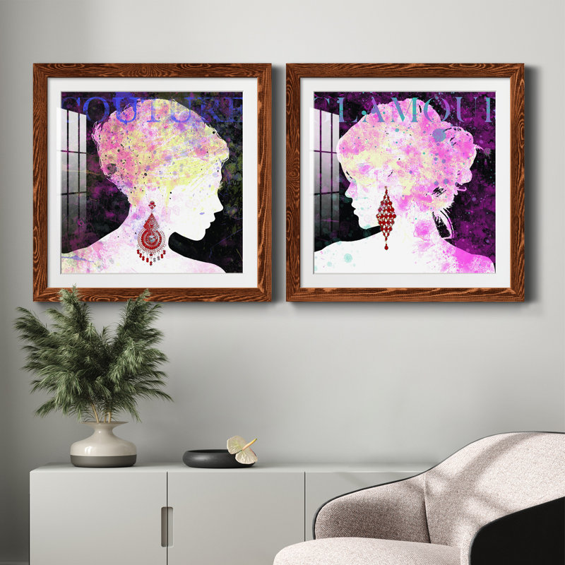 Couture - Ensemble de 2 peintures, H 24 po x l 48 po x P 1 po, Papier avec cadre érable