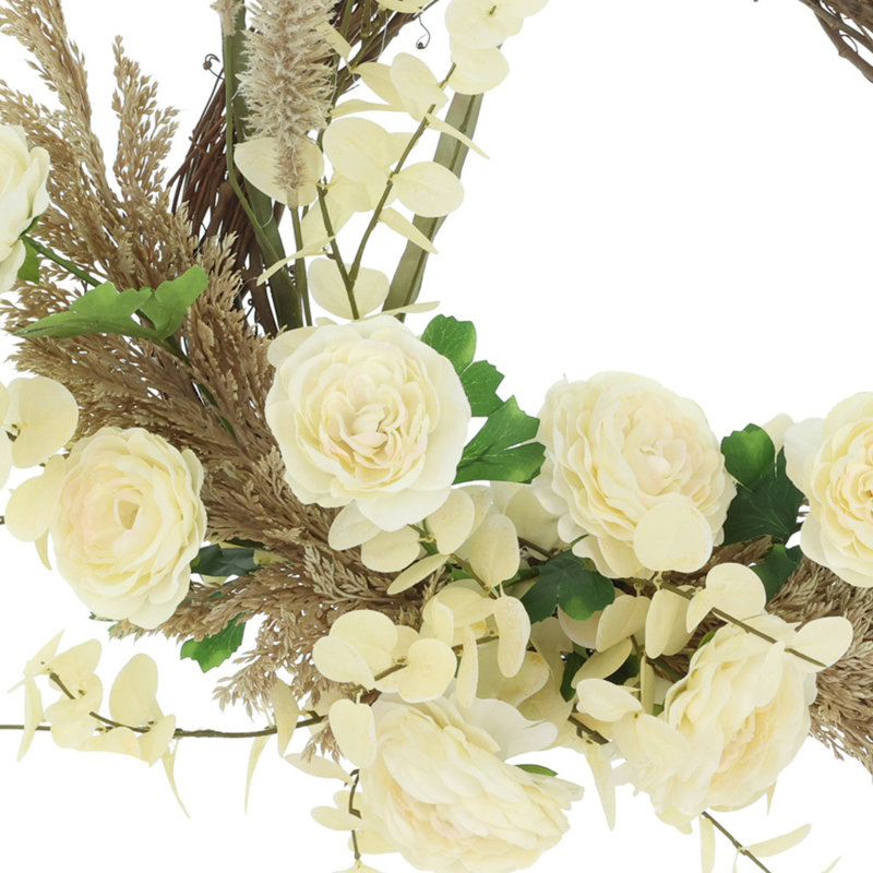 24'' Fall Wreath with Ranunculus, Eucalyptus and Pampas