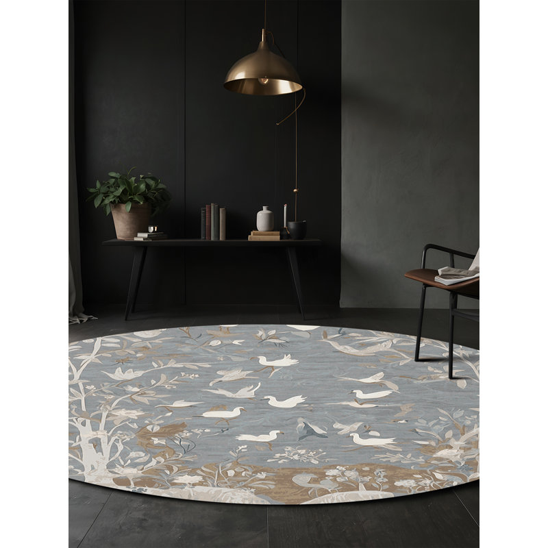 Machine Washable Brown Area Rug, Round 5'