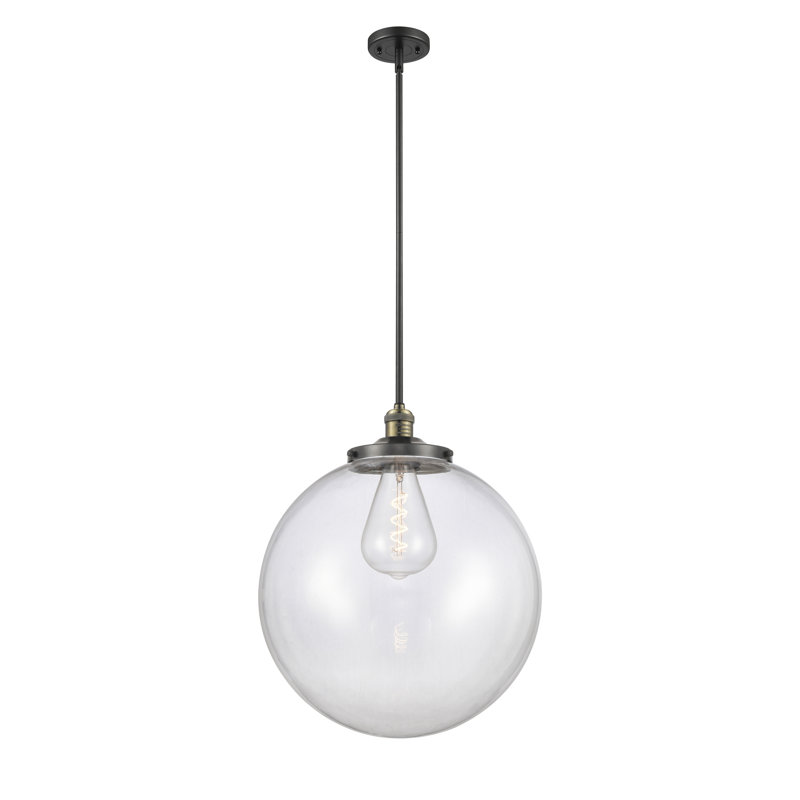 Luminaire suspendu simple à 1 lumière Frederick, Laiton antique noir, Clair