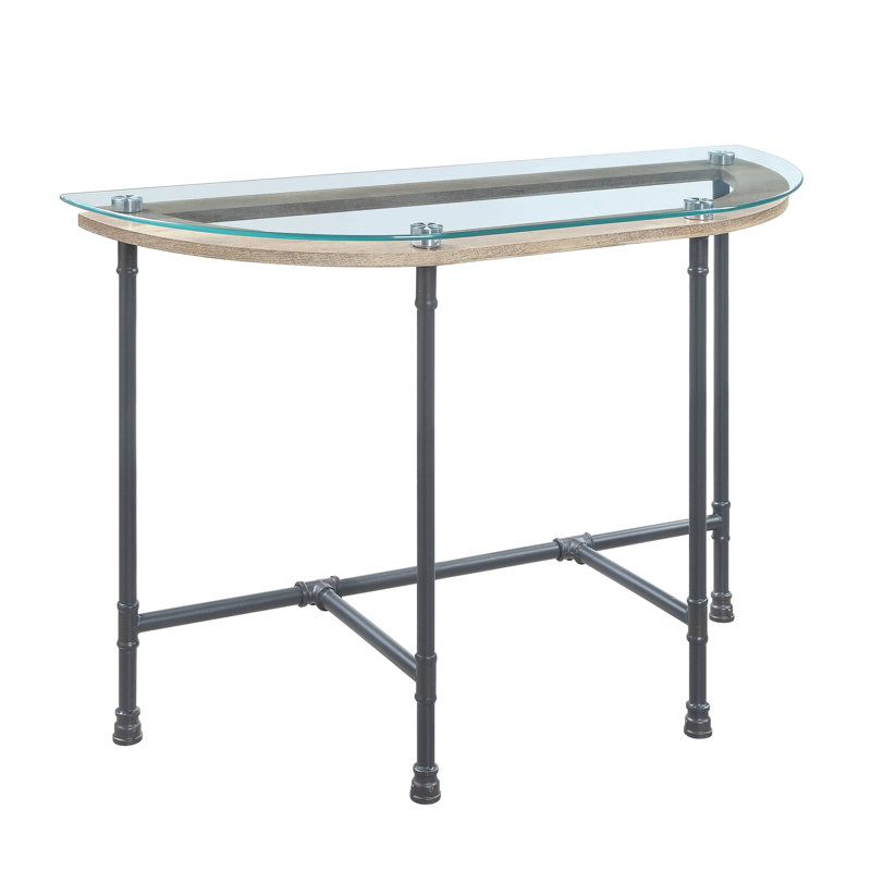 Table de canapé en verre transparent et finition sable gris