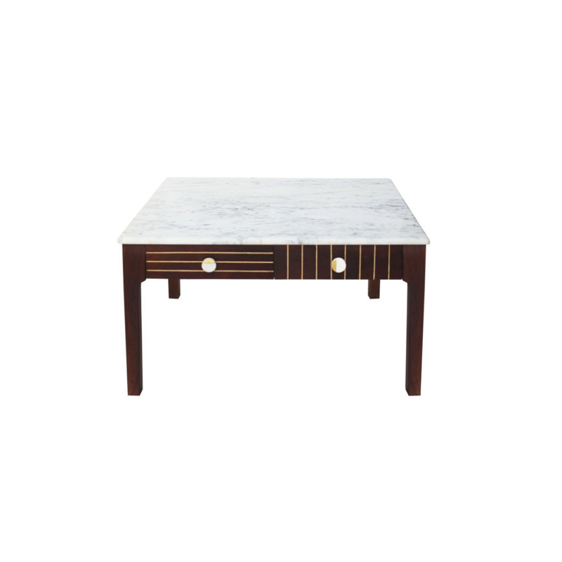 Marble Top Single Coffee Table, Honey Brown