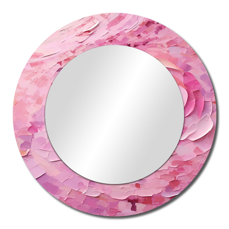 Pink Radiant Revolution Spiral - Abstract Spirals Large Mirror, Modern Round Decorative Wall Mirror, Printed Metal Art